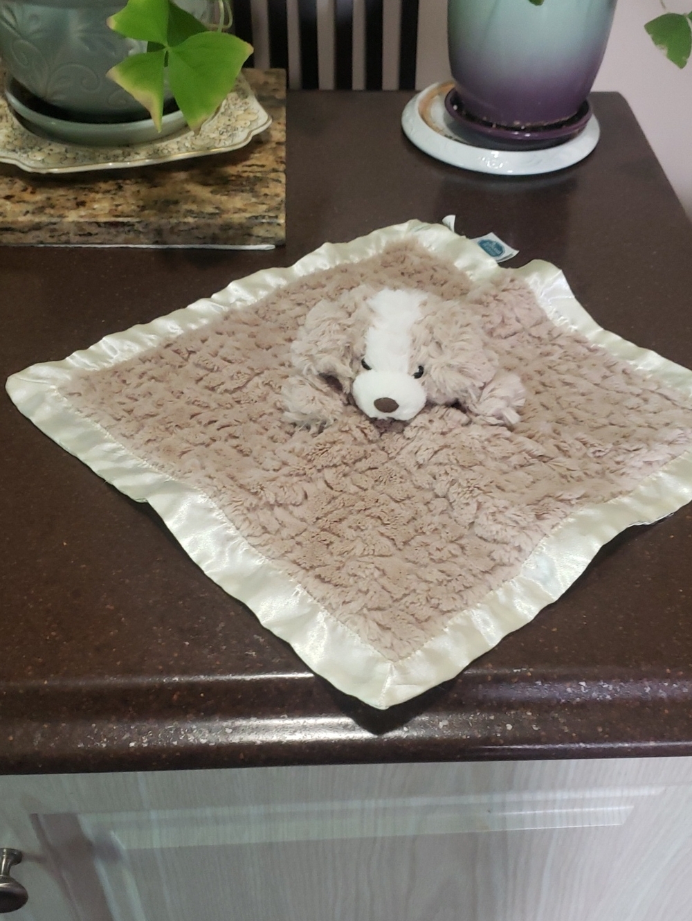 Mary Meyer Lovey Dog Brown Tan Puppy Security Blanket Cream Satin Trim Plush